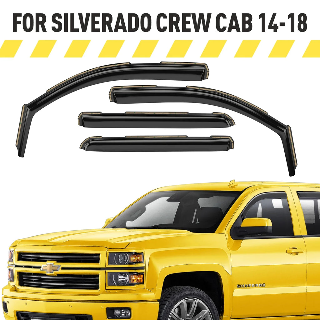 AEROGUYS In-Channel Window Deflectors Extra Durable Window Visors Rain Guards Fit for Chevrolet (Chevy) Silverado 1500 2014-2018 Crew Cab; Sun Visors; Wind Vent Visors; Truck Accessories -4pcs. AG0421