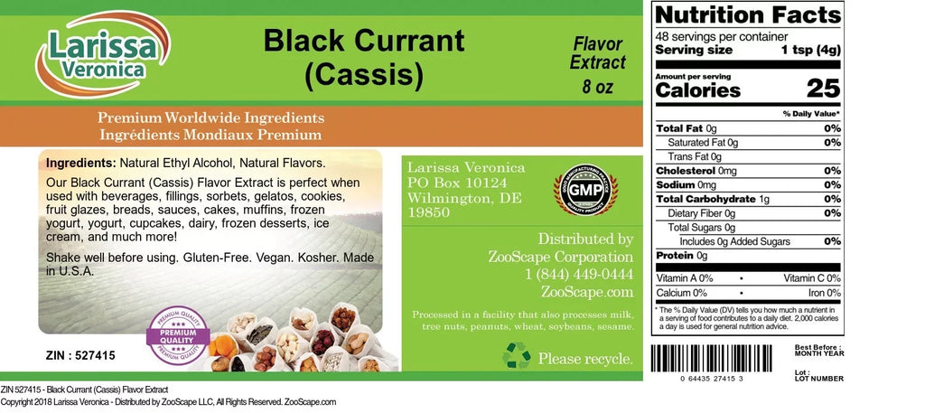 Larissa Veronica Black Currant (Cassis) Flavor Extract; (Black Currant (Cassis); 8 oz; 2-Pack; Zin: 527415)