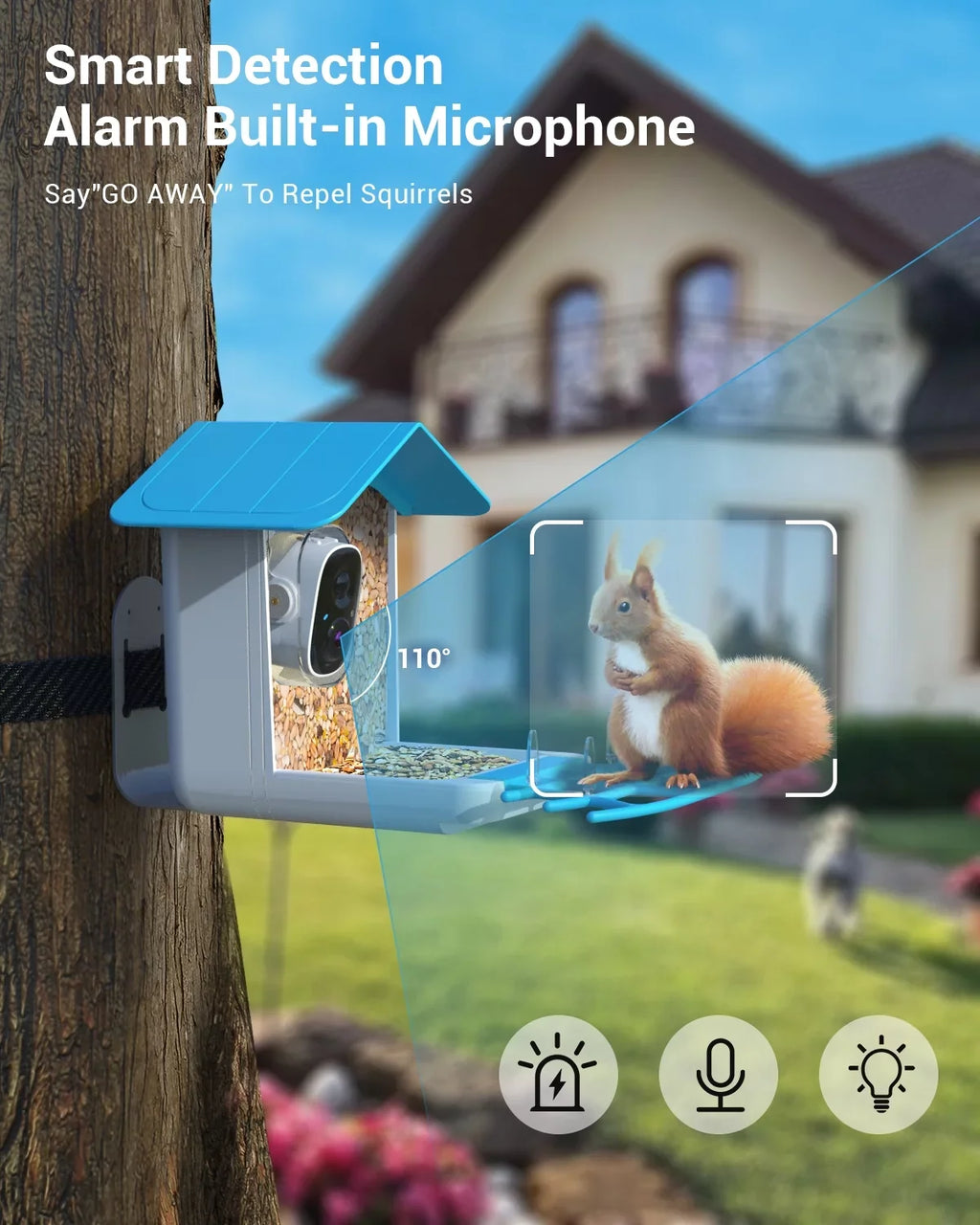 TMEZON Smart Bird Feeder with Camera; Bird Feeder House with 1080P Battery Security Camera Solar Powered Auto Capture Bird Videos Wireless Outdoor