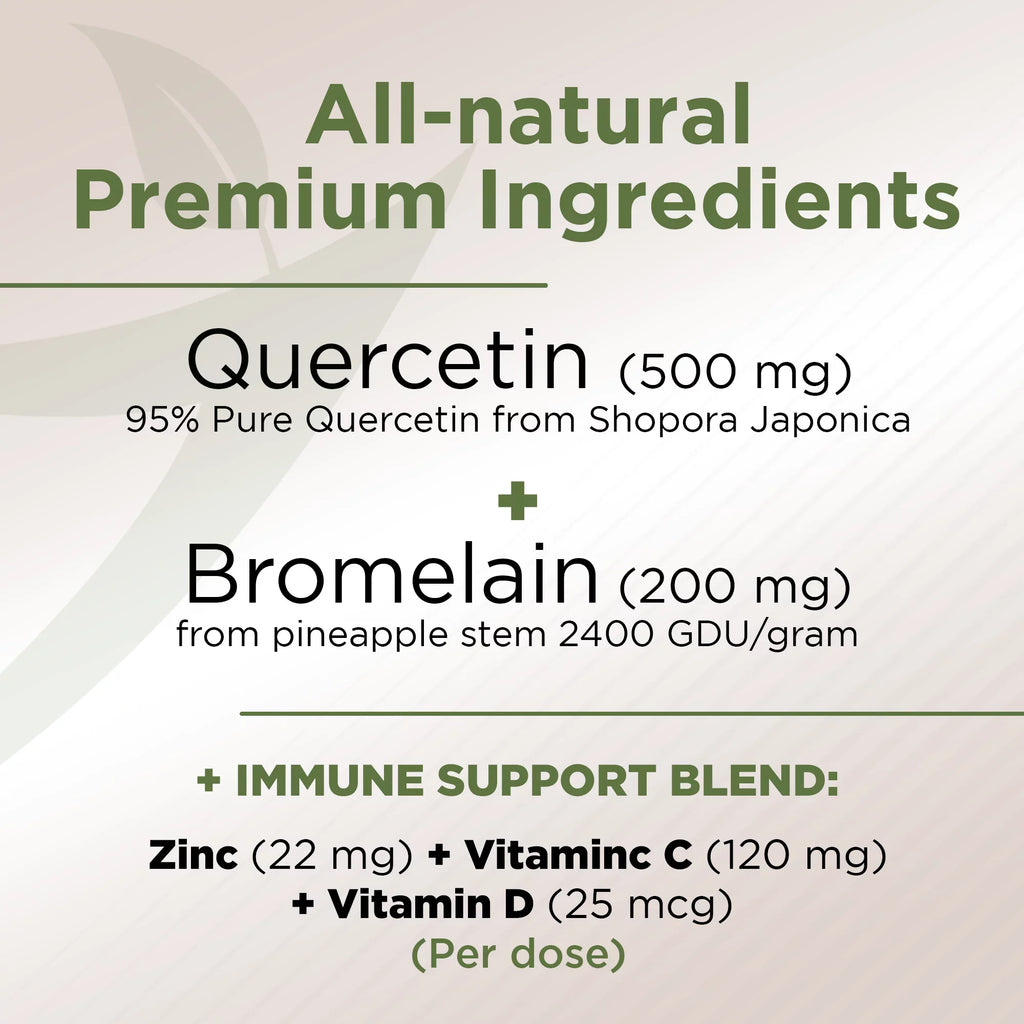 Quercetin with Vitamin C and Zinc - Quercetin 500mg - Quercetin with Bromelain - Zinc Quercetin - 240 Veggie Caps. Quercetin Supplements + Vitamin D3 (Non-GMO; Gluten-Free; Vegan)