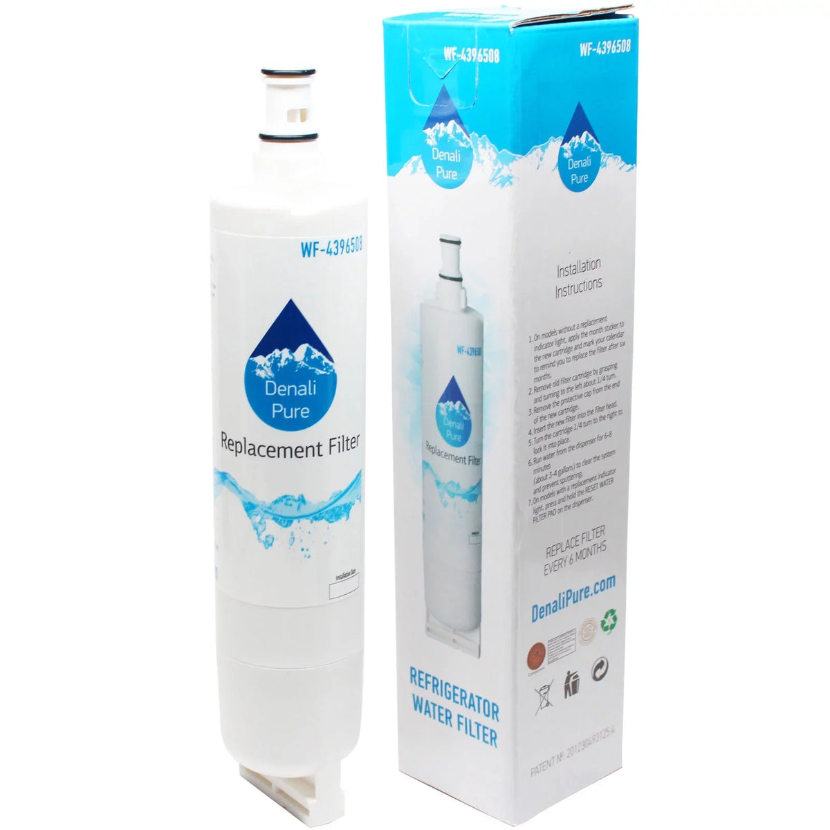 6-Pack Replacement for Whirlpool GD22DCXHW00 Refrigerator Water Filter - Compatible with Whirlpool 4396508; 4396510 Fridge Water Filter Cartridge - Denali Pure Brand