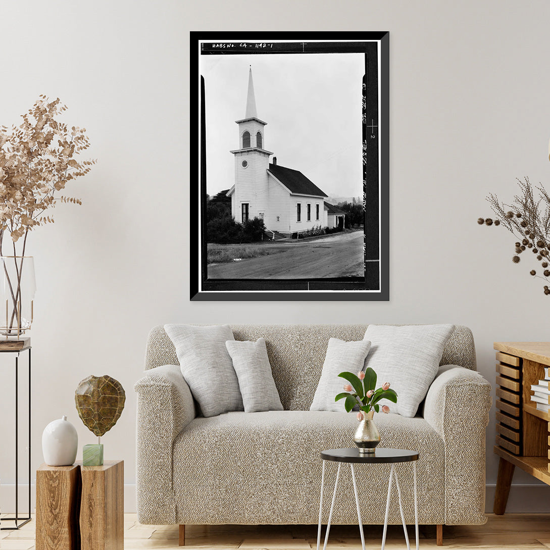 Historic Framed Print; Congregational Church; Soquel; Santa Cruz County; CA; 17-7/8" x 21-7/8"
