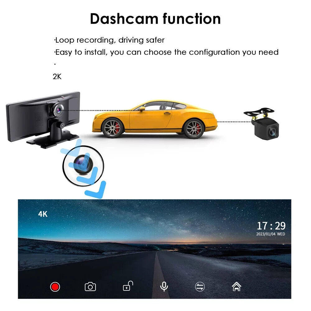 KingFurt T91 Dash Camera with 2K 1080P Dual Lens - Enhanced Recording; Wireless Connectivity; Android Auto; Touch Screen; WiFi