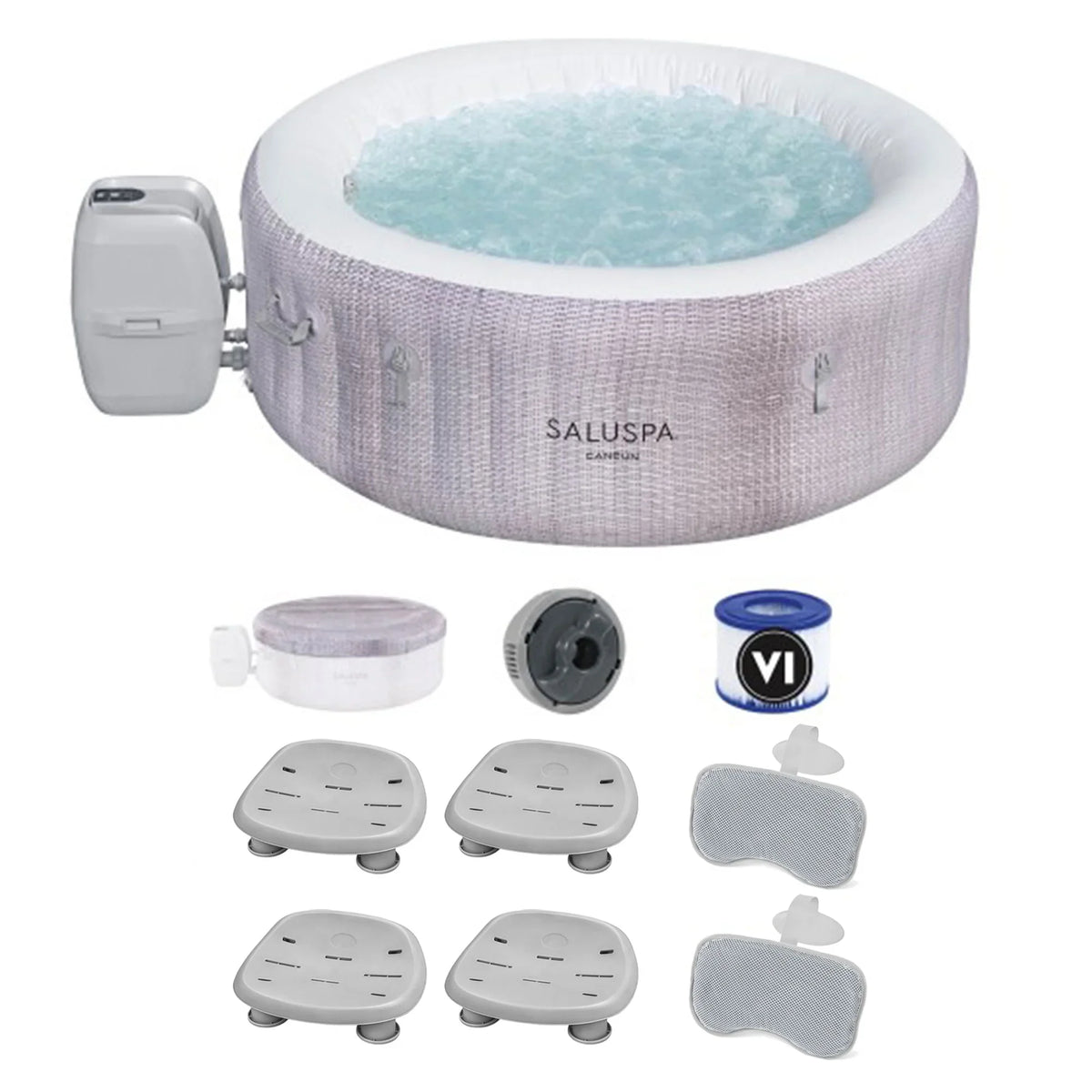 Bestway SaluSpa Cancun Blow-up Hot Tub w/2 SaluSpa Spa Seat & 2 Pillows