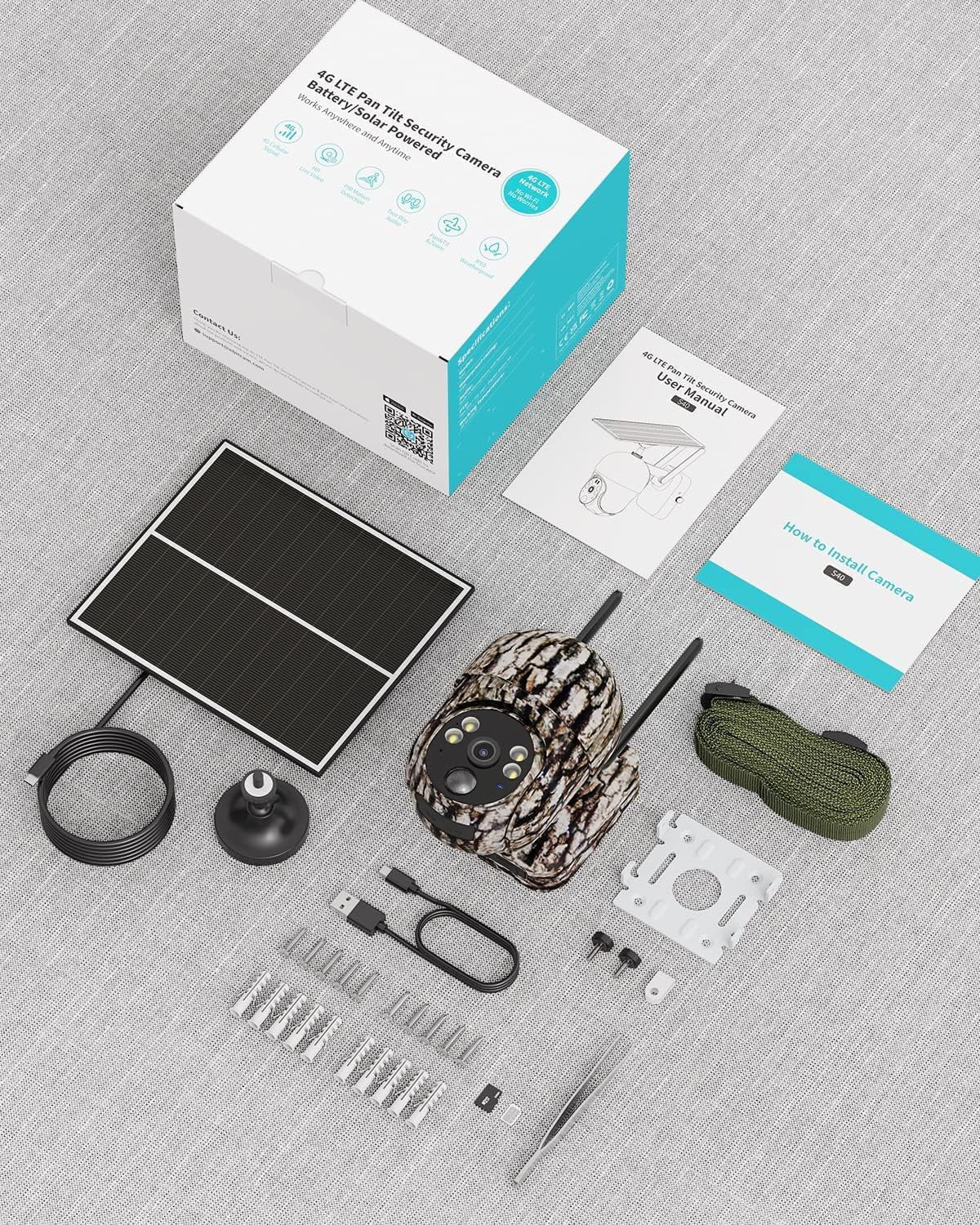 4G LTE Cellular Trail Cameras Include SD&SIM Card (Verizon/AT&T/T-Mobile) &Solar Panel; Game Cam Works No WiFi with 2K Live Feed via phone/360° Full View/Motion Activated/Night Vision/Playback