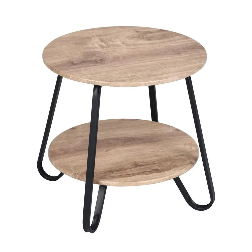 HomeRoots 483708 18 in. Manufactured Wood & Steel Round End Table; Black & Oak