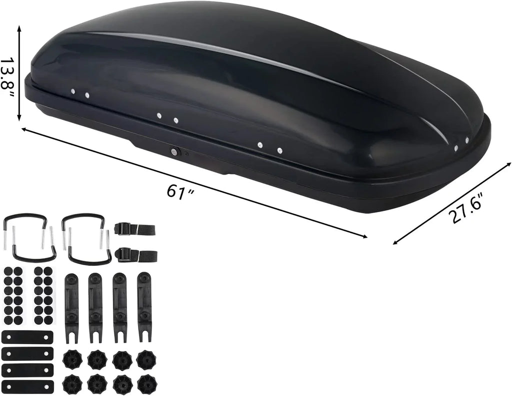 TUFFIOM 13.4 Cubic Feet Rooftop Cargo Box w/Keys; Hard Shell Waterproof Travel Roof Storage Cargo Carrier Luggage Rack; 150LBS Capacity; Dual-Side Opening; for SUV Car Van w/Cross Bars; Black