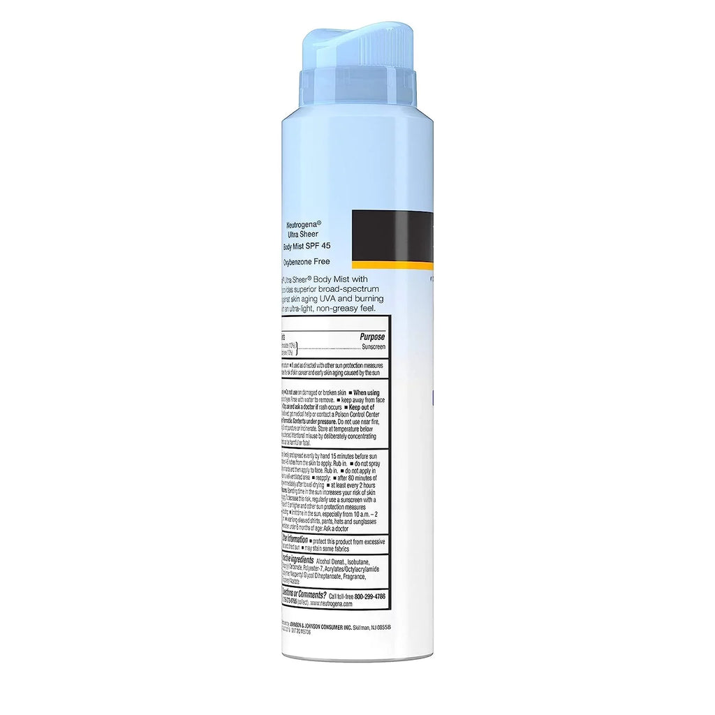 Neutrogena Ultra Sheer SPF 45 Body Mist Full Reach Spray; 5 Ounce