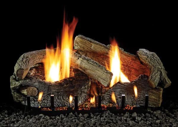 18" Stacked Aged Oak Logset with Manual VF/V Slope Glaze Burner; NG