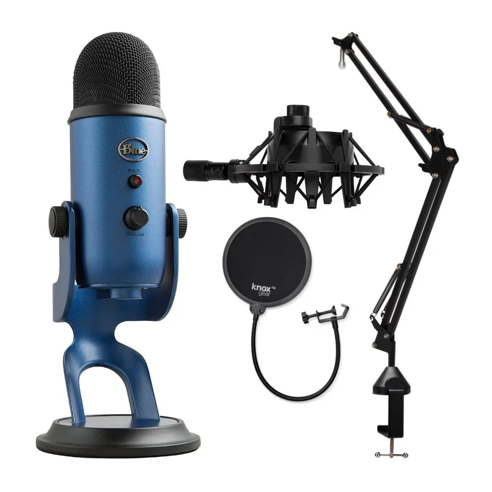 Blue Microphones Yeti Microphone (Midnight Blue) with Boom Arm Stand; Pop Filter and Shock Mount