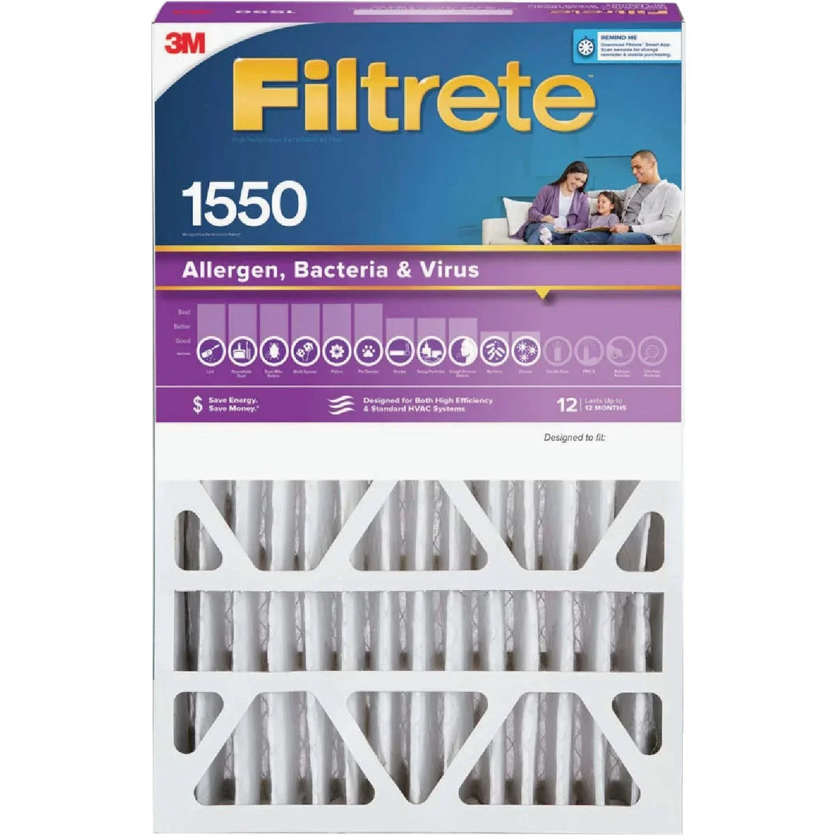 1 PK; Filtrete 20 In. x 20 In. x 4 In. Allergen; Bacteria & Virus 1550 MPR Deep Pleat Furnace Filter
