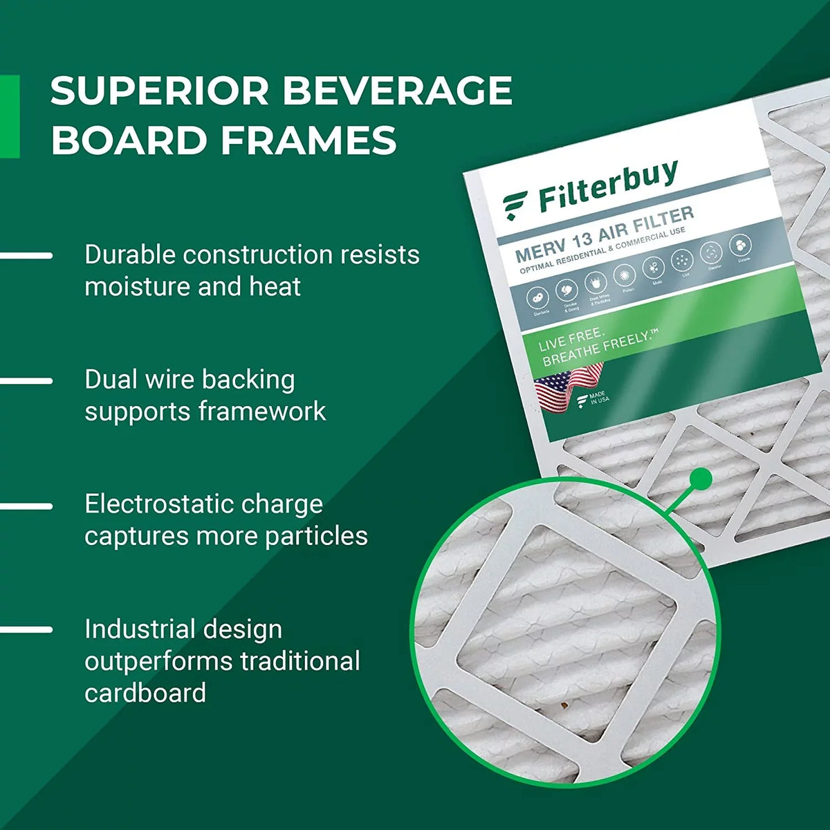 Filterbuy 12x24x2 MERV 13 Pleated HVAC AC Furnace Air Filters (4-Pack)