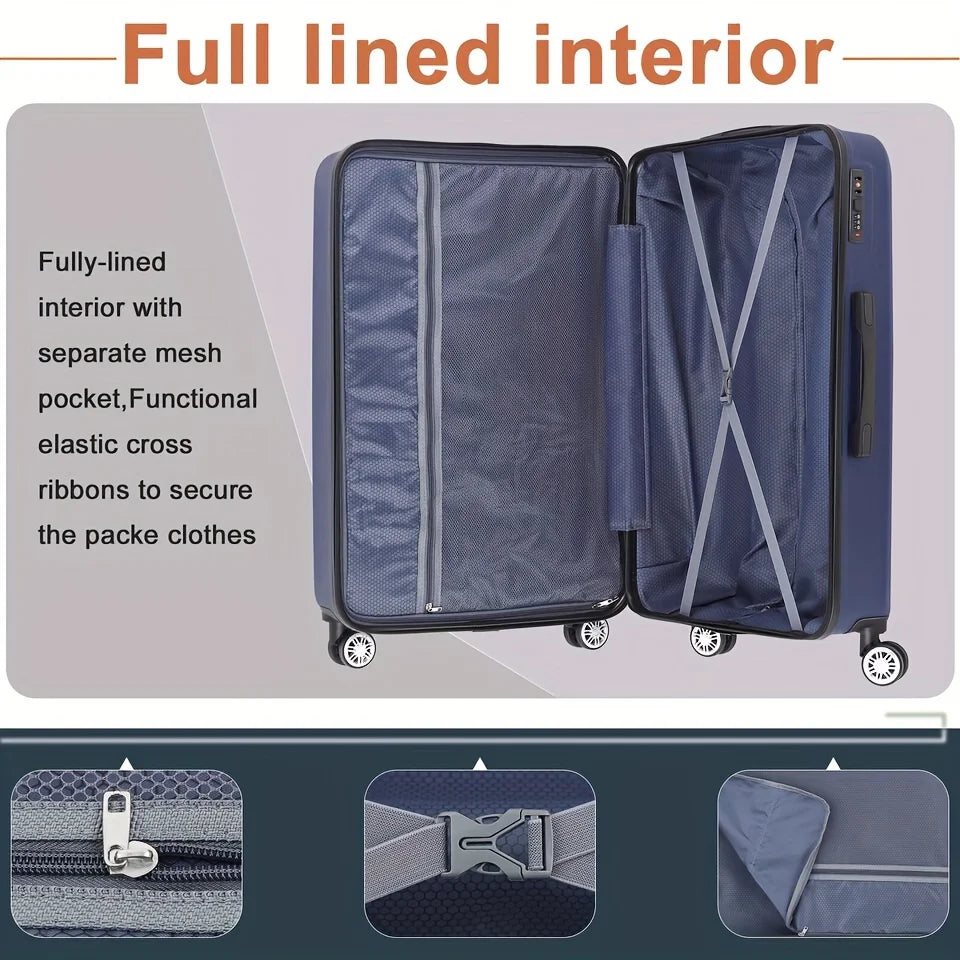 20 millimeter Hardside Carry-On Luggage For Travel Business; 20-millimeter Suitcase With Four Spinner Wheels And Scratch-Resistant Surface; Lock - Blue