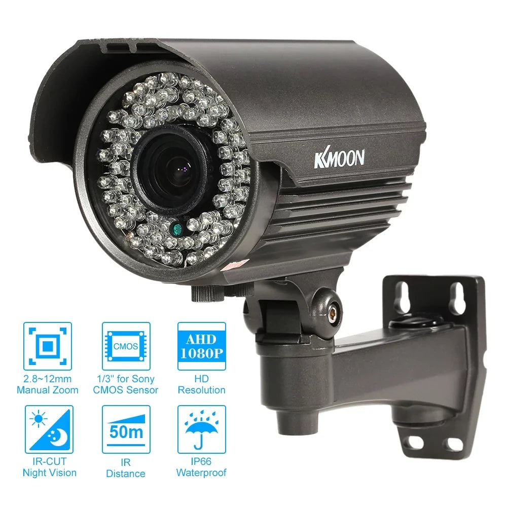 1080P AHD CCTV Analog Camera with 2.8~12mm Manual Zoom Varifocal Lens - 1/3” Sony CMOS 2.0MP; IR-CUT 72 IR LEDs; Night Vision; Weatherproof; Indoor Use; PAL System