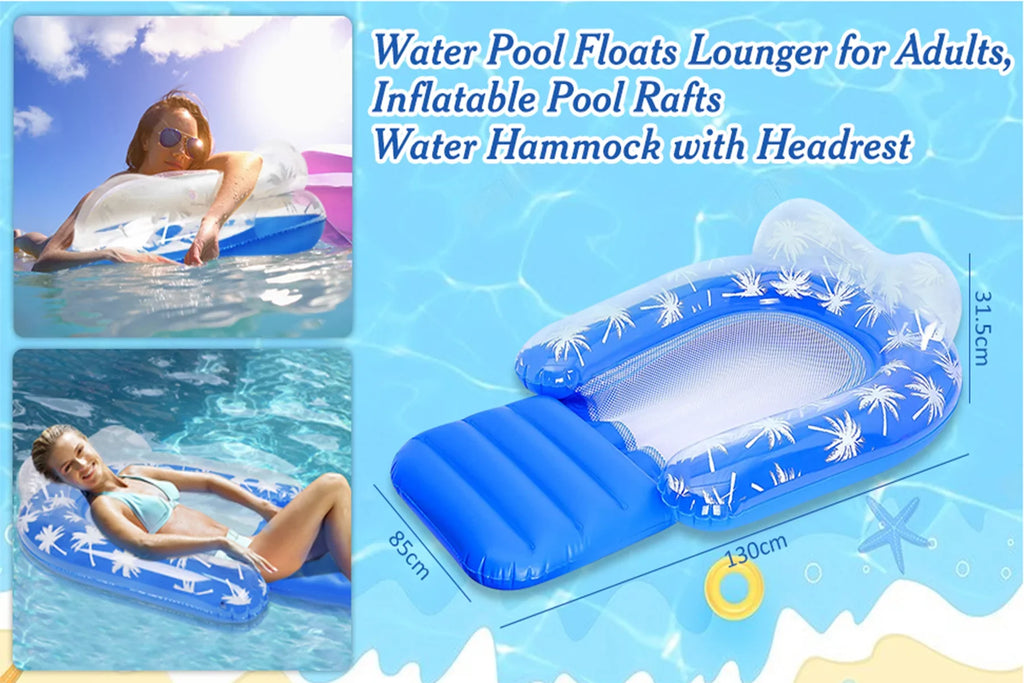 2 Pack Air-filled Pool Chair Float for Adults with Headrest Comfortable Contour Design Perfect for Relaxation; Pool Parties; and Beach Lounging