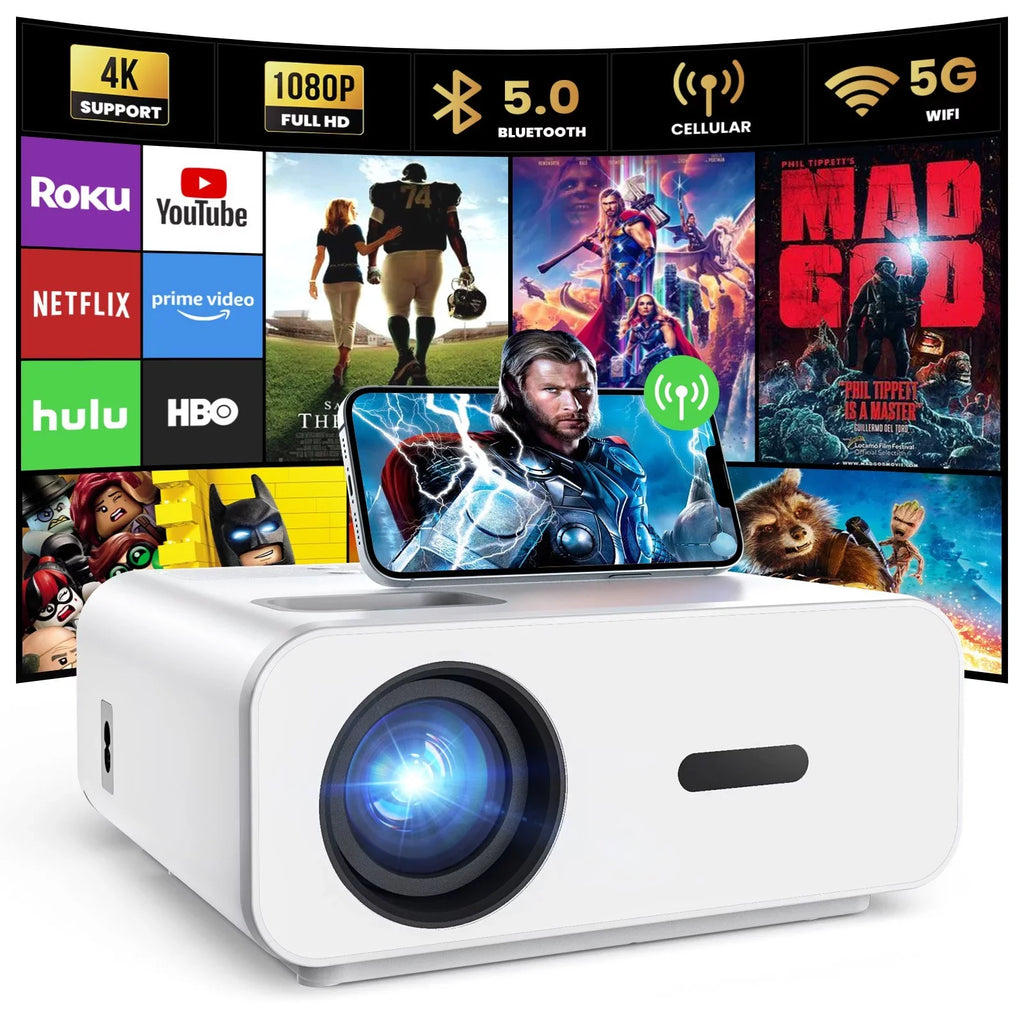 AUOSHI Projector with Wifi and Bluetooth; 4K Support 1080P Mini Projector ; Video Projector For Home Theater ; 12000LM Portable Outdoor Movie Projector 5G/2.4G