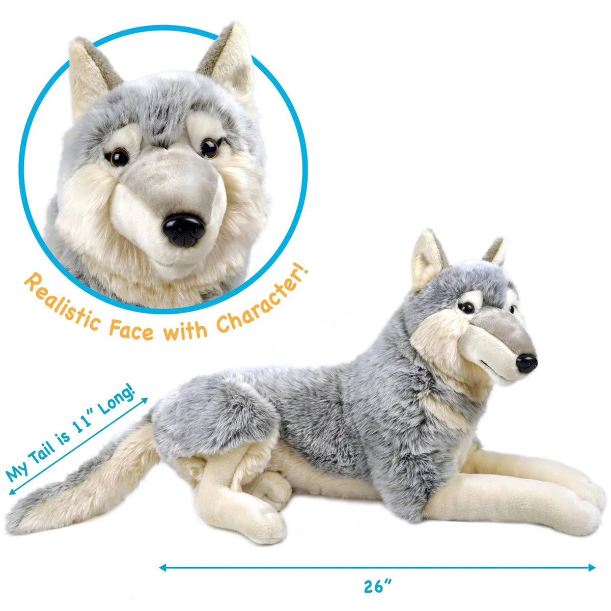 Winry The Wolf - 27 millimeter (Not Including Tail Measurement) Stuffed Animal Plush Dog - by Tiger Tale Toys