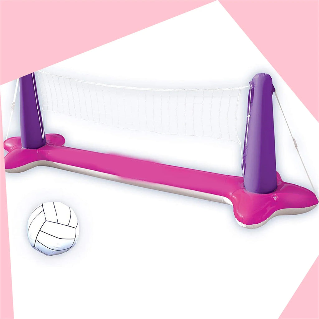 Expandable Volleyball Net & Basketball Hoops Pink Pool Float Set