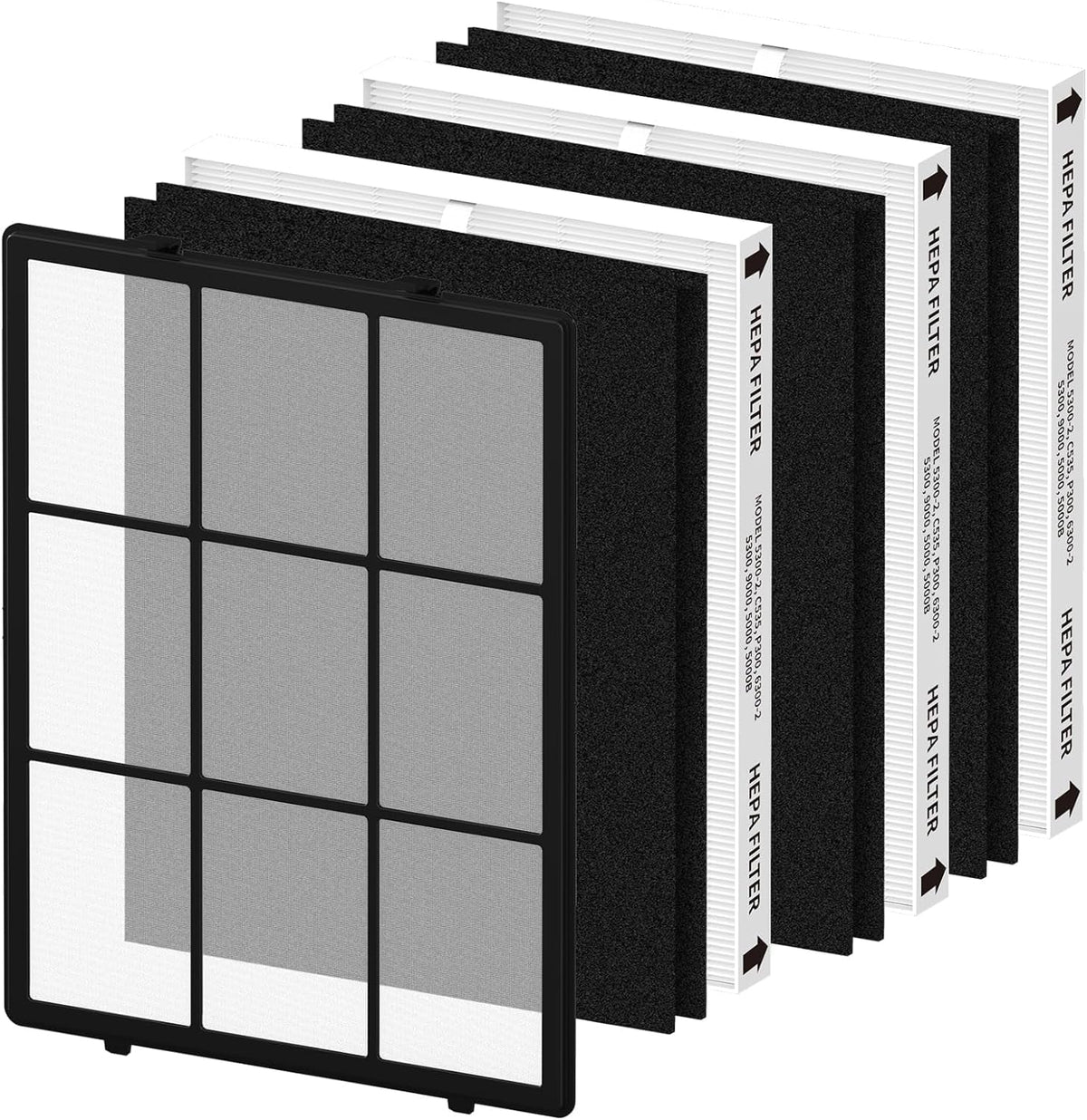 115115 HEPA Replacement Filter A Size 21 Compatible with Winix PlasmaWave Air Purifier C535 5300-2 6300-2;1 Washable Pre-Filter; 2 HEPA and 4 Carbon Filters