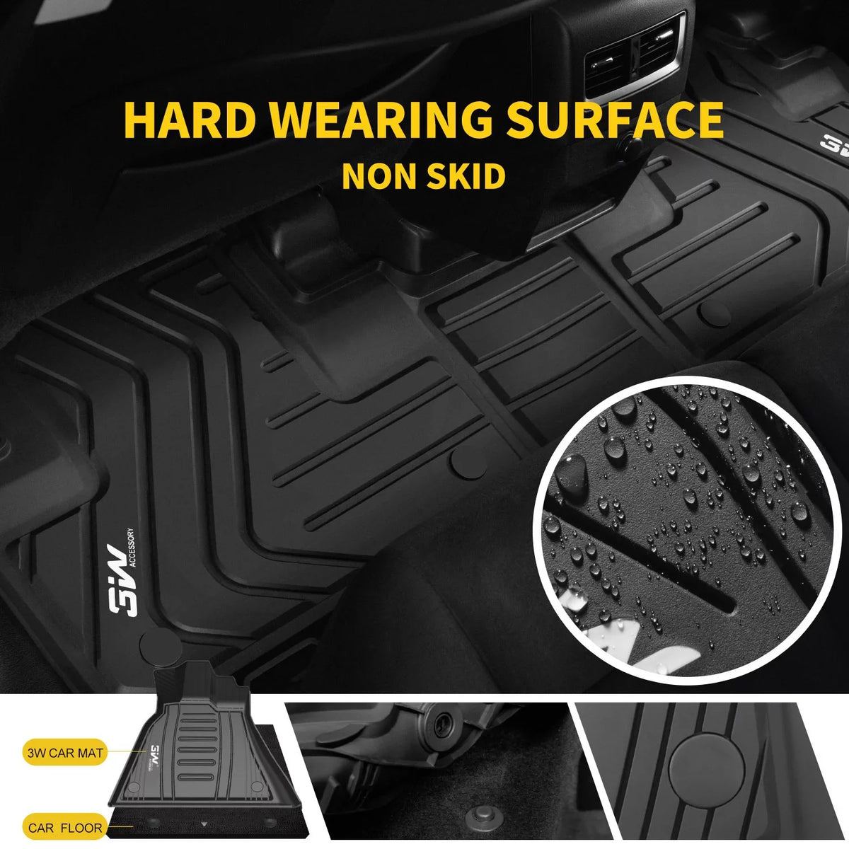 3W Floor Mats Set for Lexus RX (2016-2020) - All Weather Custom Fit Car Floor Mats with Odorless TPE Heavy Duty Carpet Liner for Lexus RX350 RX450h; Black