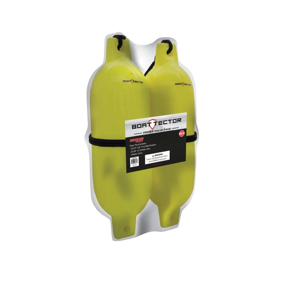 Extreme Max 3006.7599 BoatTector Blow-up Fender Value 2-Pack - 6.5" x 22"; Neon Yellow