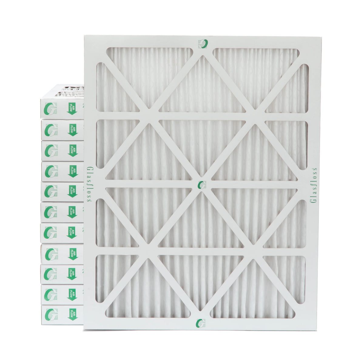 12 Pack of 18x20x2 MERV 13 Pleated 2" foot Air Filters by Glasfloss. Actual Size: 17-1/2 x 19-1/2 x 1-3/4
