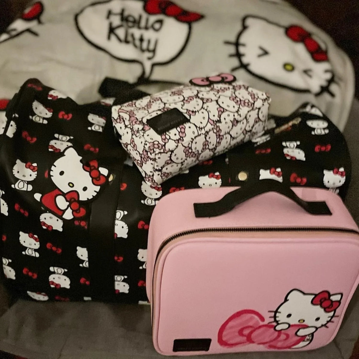 Impressions Vanity Hello Kitty Cosmetic Bag with Faux Leather; Travel Toiletry Bag (Pink Animal)