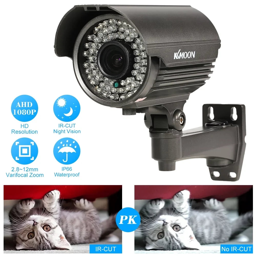 1080P AHD CCTV Analog Camera with 2.8~12mm Manual Zoom Varifocal Lens - 1/3” Sony CMOS 2.0MP; IR-CUT 72 IR LEDs; Night Vision; Weatherproof; Indoor Use; PAL System