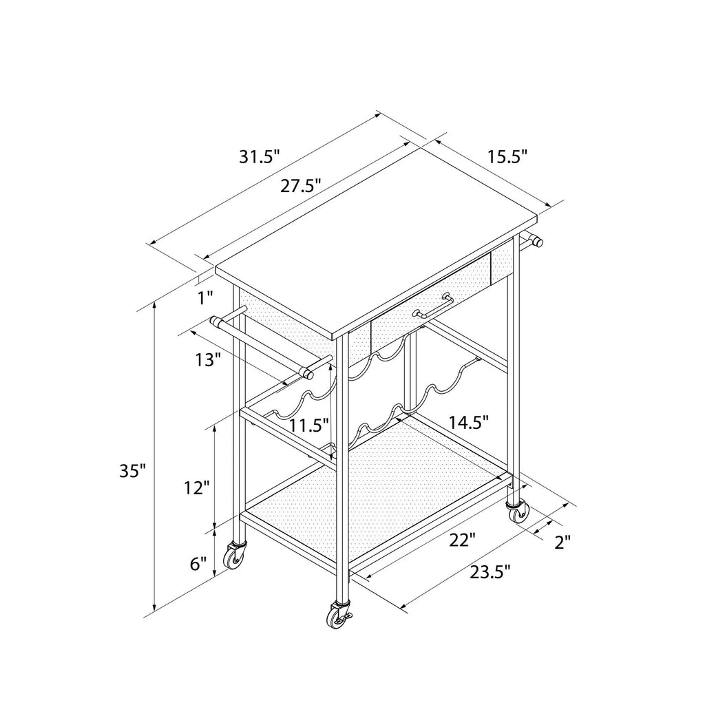 Novogratz Nora Multifunctional Kitchen Cart; Wine Rack and Pantry Storage; Stainless Steel and Black Metal; Brown
