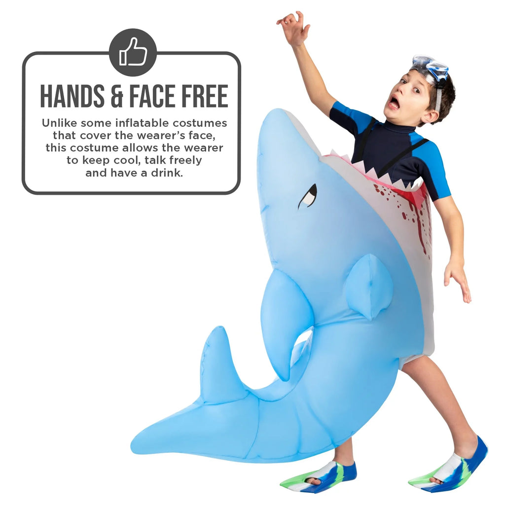 Morph Kids Air-filled Shark Attack Costume Boy Girl Blow Up Fish Halloween Halloween Blue One Size