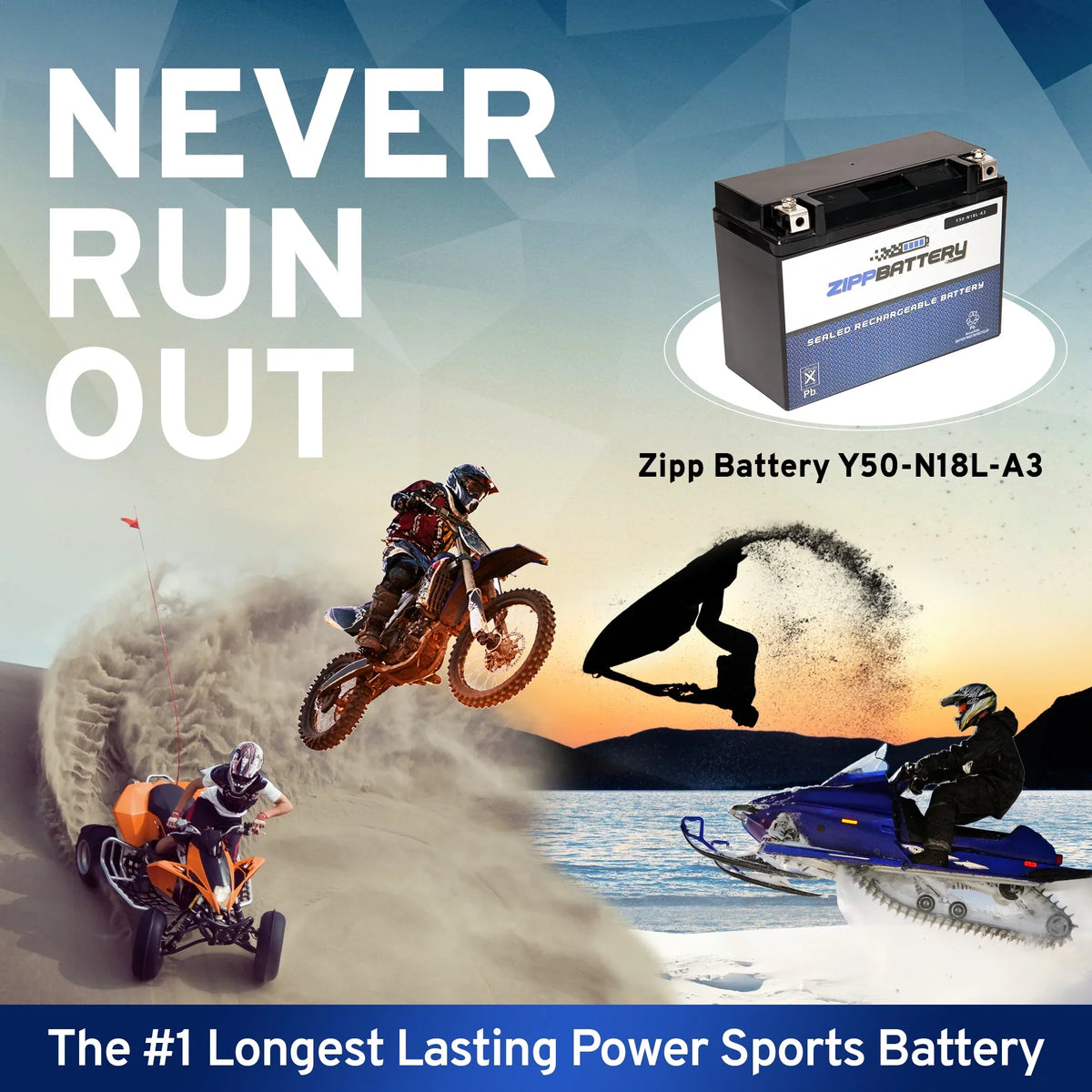 Zipp Battery Y50-n18l-a3 (50-n18l-a3 12 Volt;20 Ah; 260 Cca) Snowmobile Battery for Arctic Cat Bearcat 570 2006