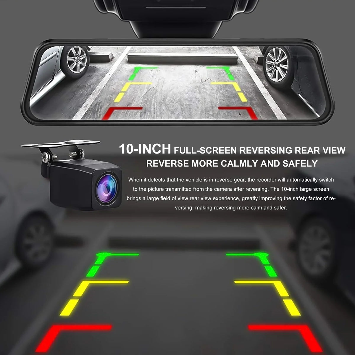 10" Mirror Dash Cam;Kepeak 1080P FHD Full Touch Screen Front and Rear View Backup Camera;G-Sensor; Parking Monitor; 170° Wide Angle;with 5.5 Meters Cable