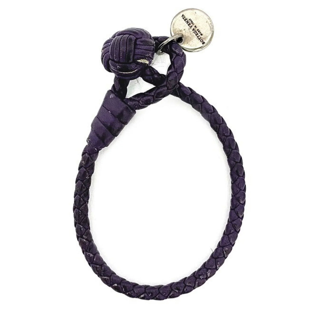 Pre-Owned Bottega Veneta Ec-14203 Leather Charm Bracelet Purple;Silver (Fair)
