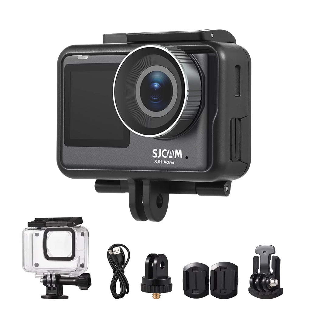 SJ11Active Mini Action Camera - 20MP; Waterproof; Anti-Shake; Dual Screen; Supports Live Streaming; Comes with Waterproof Case and Adapters