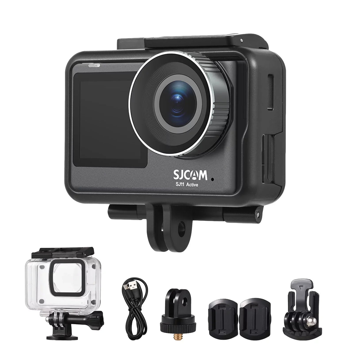 SJ11Active Mini Action Camera - 20MP; Waterproof; Anti-Shake; Dual Screen; Supports Live Streaming; Comes with Waterproof Case and Adapters
