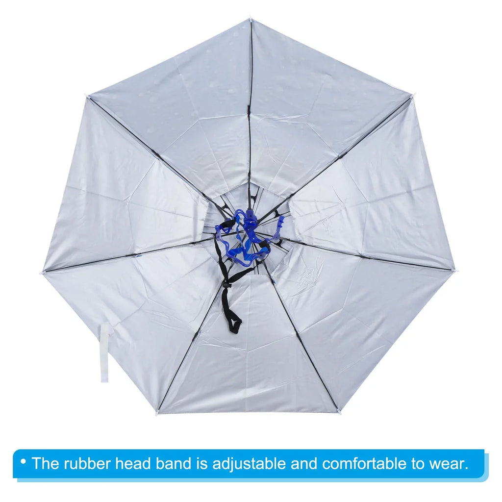 Uxcell OD 37.4" Umbrella Hat; Oxford Fabric Folding Double Layer Sun Rain Cap with Head Strip; Blue