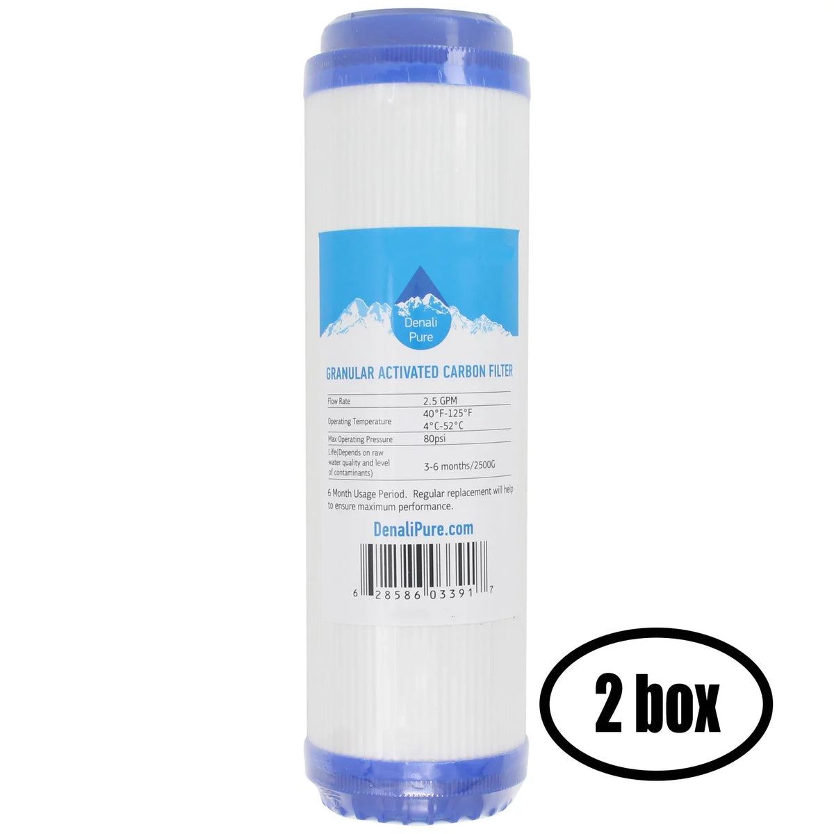2 Boxes of Replacement for 3M Aqua-Pure SS8 EPE-316L Granular Activated Carbon Filter - Universal 10-inch Cartridge for 3M Aqua-Pure Whole House Stainless Steel Filter Housing - Denali Pure Brand