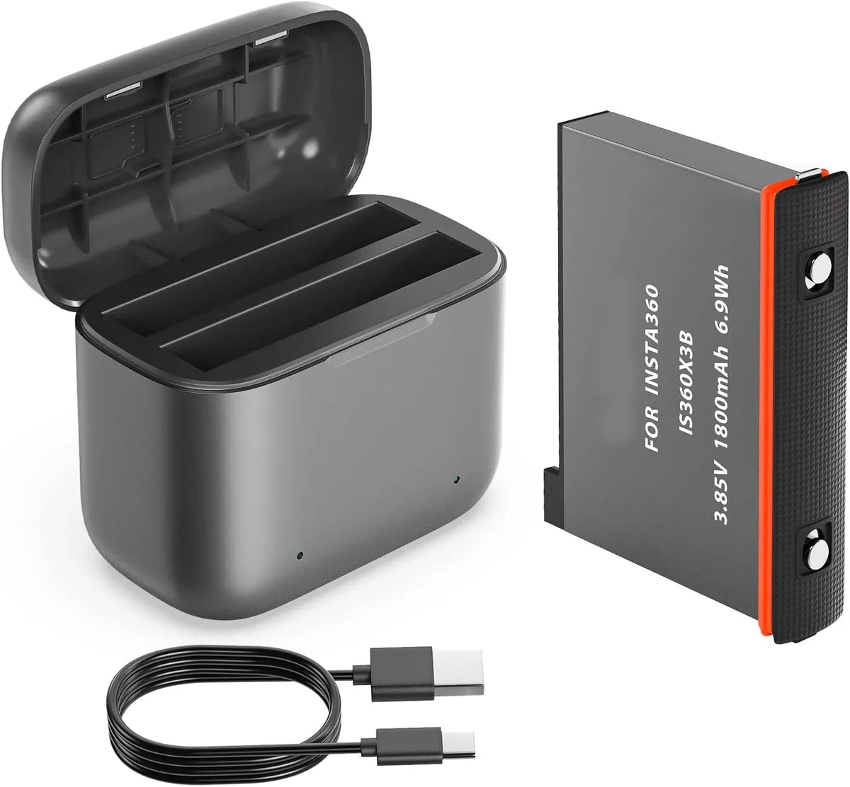 2 Channel Battery Charging Station & One Battery for Insta360 x3 Camera 1800mAh High Capacity; Charger Station with Misro SD Card Slots