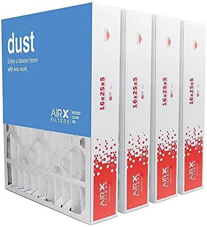 16X25x5 MERV 8 HV Furne Air Filter Replement For FC100A1029 CF200A1008 CF200D1625; Dust 4-Pk; Made In The