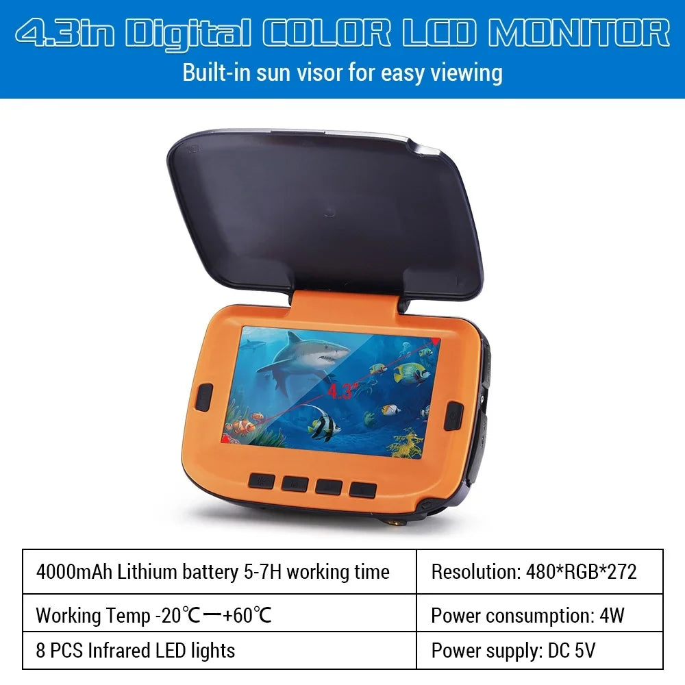 Underwater Fishing Camera with 4.3in Digital LCD 120° 300;000 Pixels 8 CS Night Vision for River/Ice Fishing