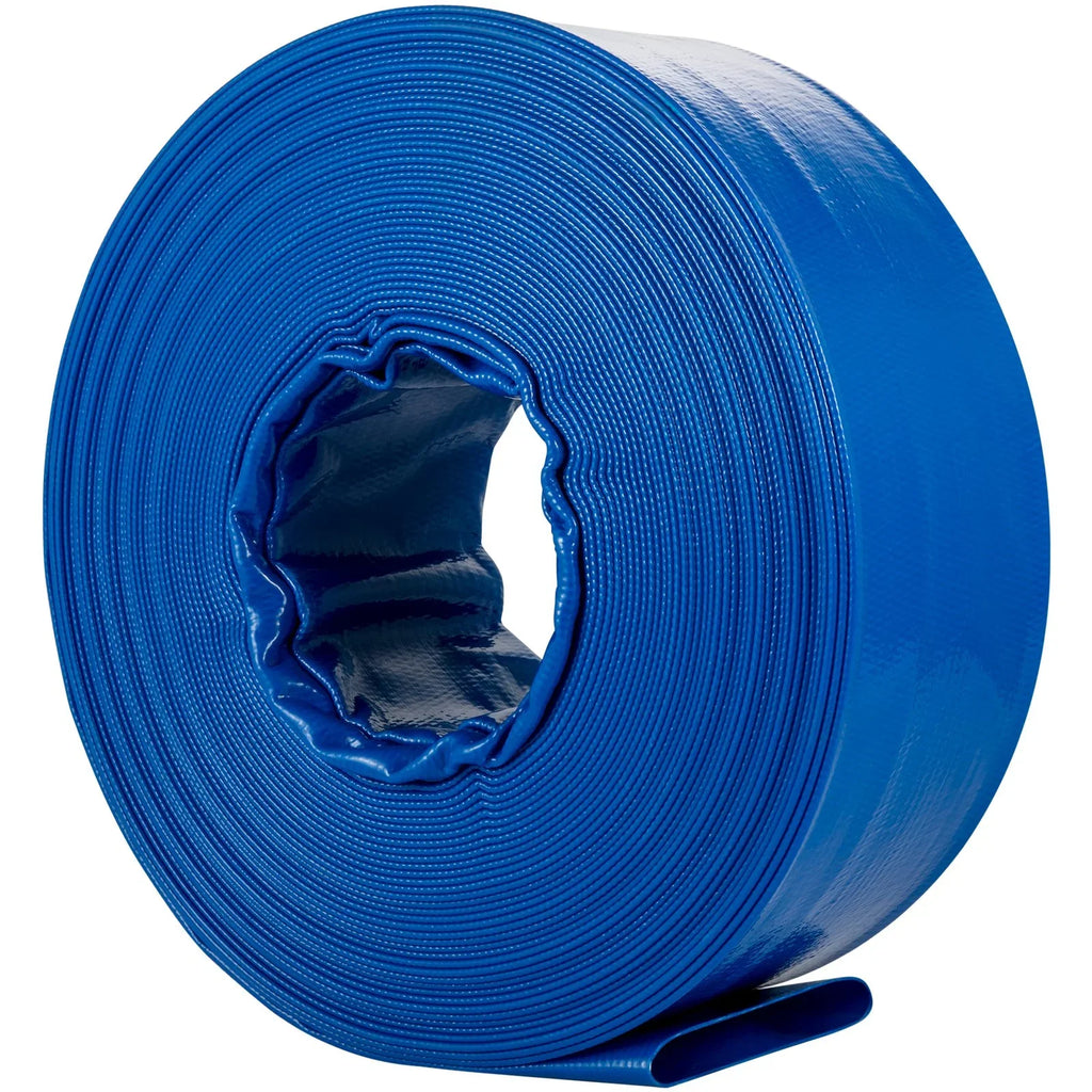 VEVOR Discharge Hose; 1-12" x 105'; Fabric Lay Flat Hose; Heavy Duty Backwash Drain Hose with Clamps; Weather-proof & Burst-proof; Ideal for Swimming Pool & Water Transfer; Blue