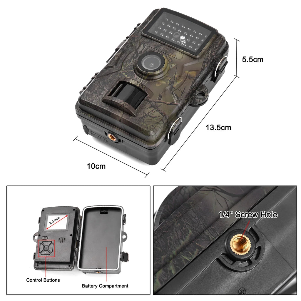 1080P Trail 16MP Wildlife Tracking with 2.0 cm TFT Color Screen 0.8s Trigger Time Supports Infrared Night Vision Motion Activated IP66 Waterproof