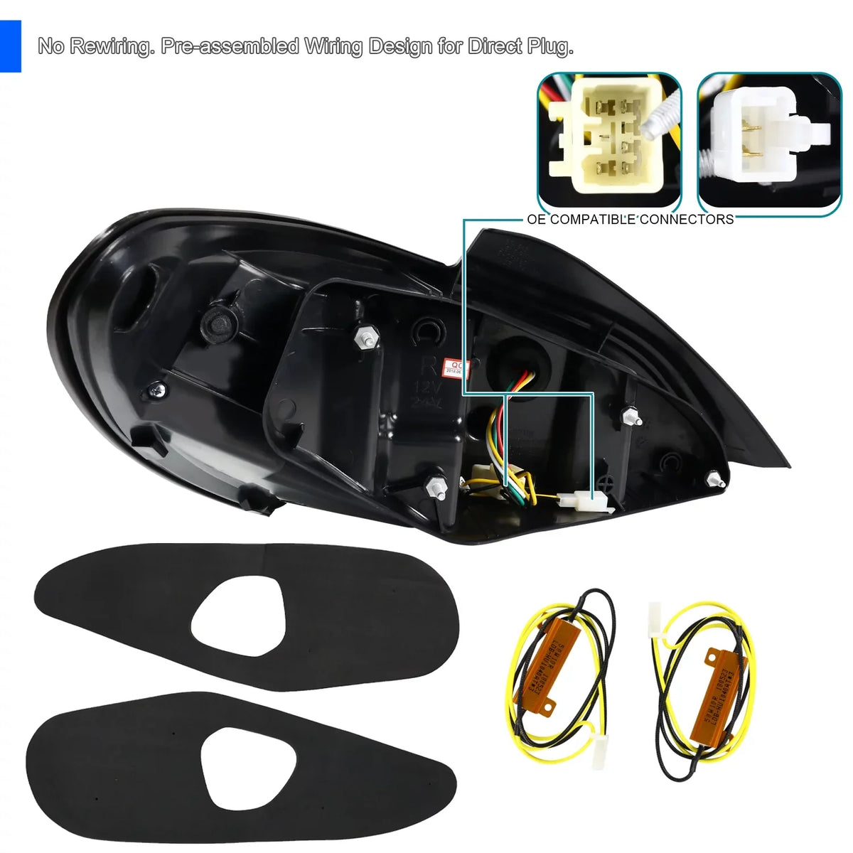 Spec-D Tuning Jet Black Housing Clear Lens Red Sequential LED Bar Tail Lights Compatible with 2010-2016 Hyundai Genesis Coupe Left + Right Pair Assembly