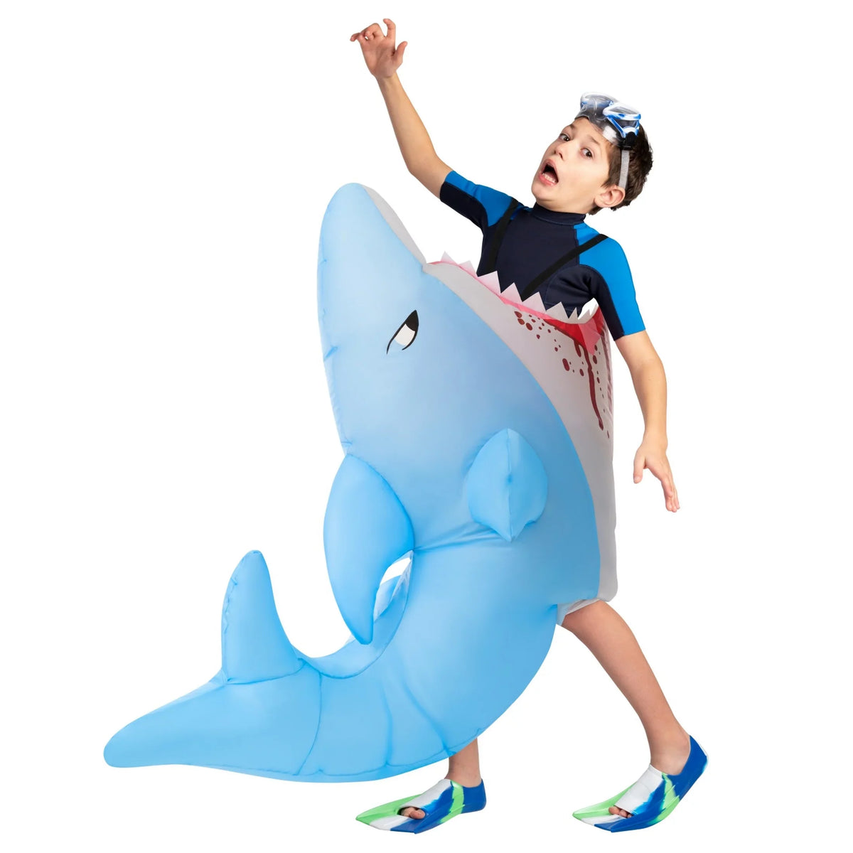 Morph Kids Air-filled Shark Attack Costume Boy Girl Blow Up Fish Halloween Halloween Blue One Size