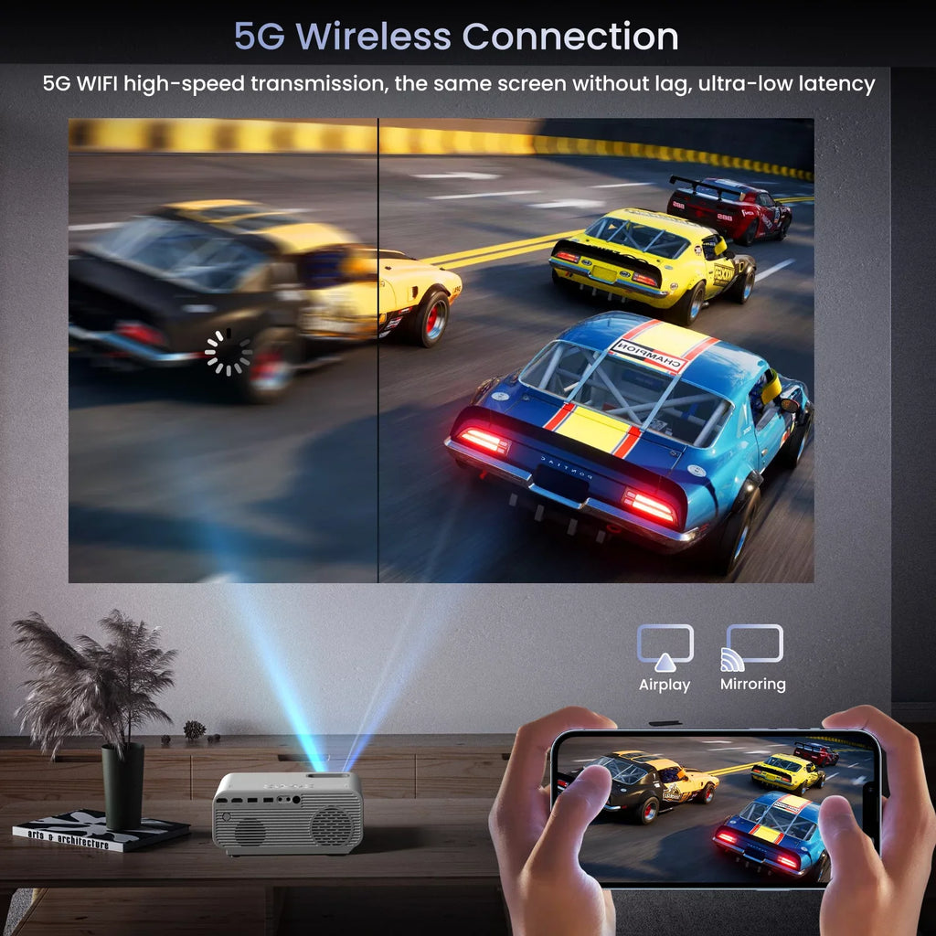 AUOSHI Projector with Wifi and Bluetooth; 4K Support 1080P Mini Projector ; Video Projector For Home Theater ; 12000LM Portable Outdoor Movie Projector 5G/2.4G