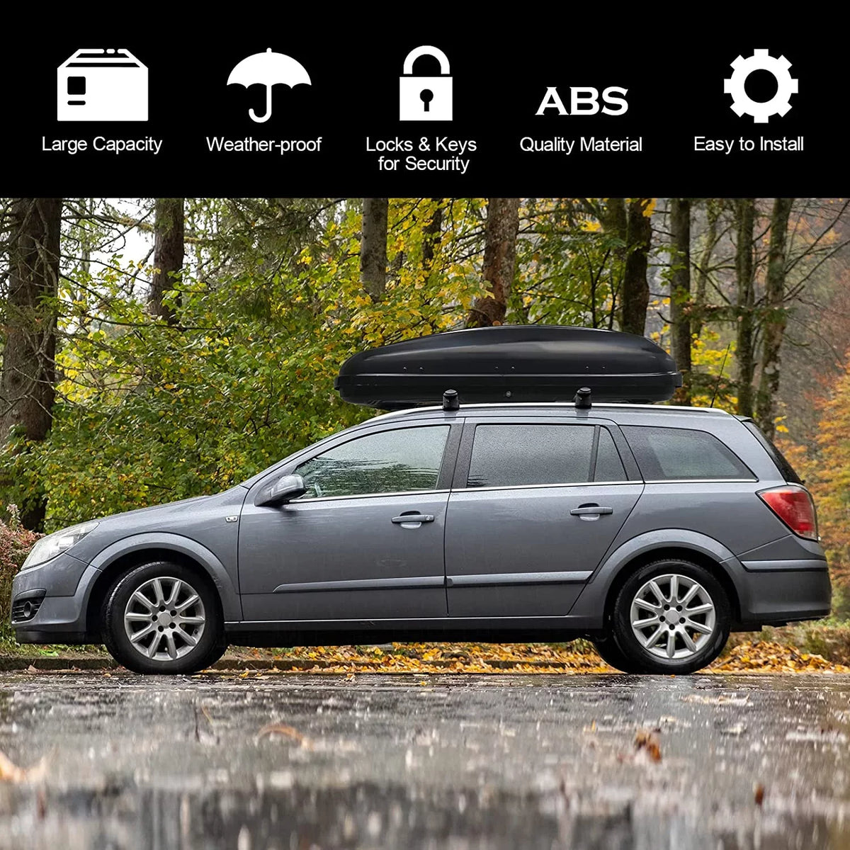 TUFFIOM 13.4 Cubic Feet Rooftop Cargo Box w/Keys; Hard Shell Waterproof Travel Roof Storage Cargo Carrier Luggage Rack; 150LBS Capacity; Dual-Side Opening; for SUV Car Van w/Cross Bars; Black
