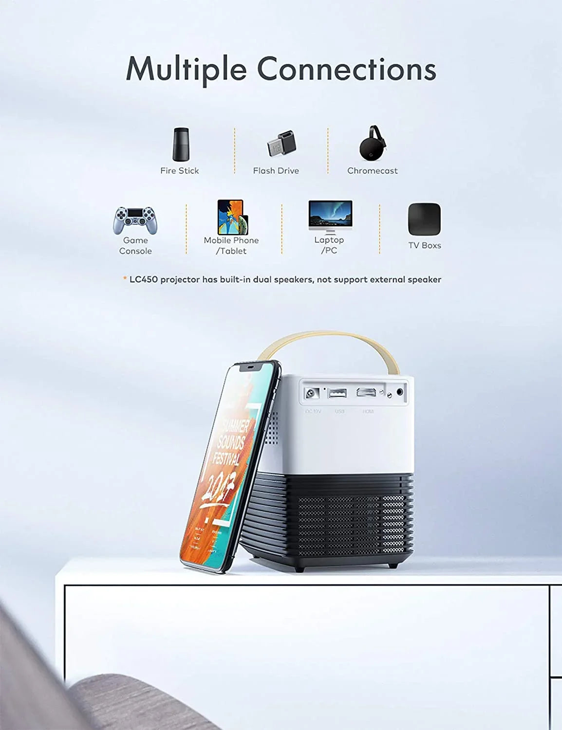 APEMAN LC450 Mini Portable Projector ;LCD Home Theater Support 1080P;120 inch Screen; 50000Hrs