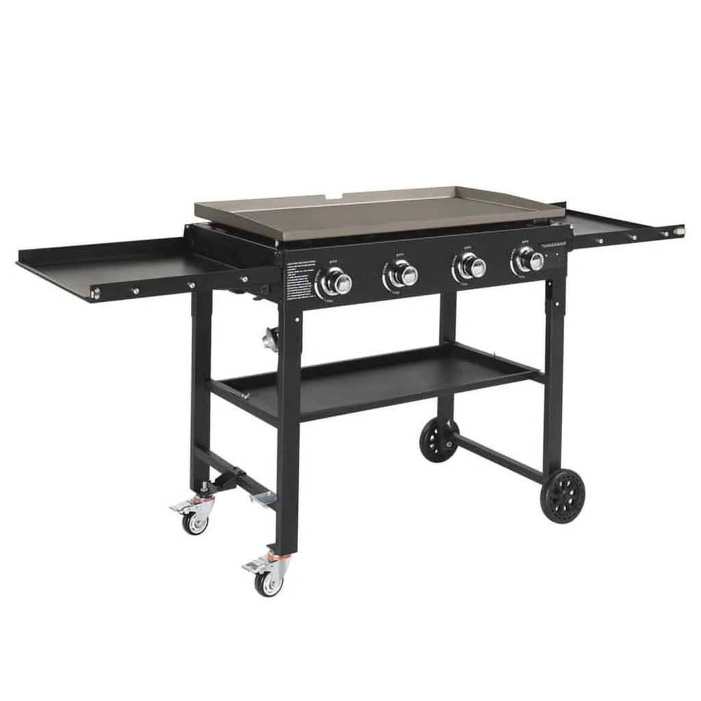 SYTHERS 4-Burner Foldable BBQ Propane Grill with Side Shelves & Spice Rack; Stainless Steel Barbecue Gas Grill for Outdoor Patio Garden Picnic Backyard Cooking