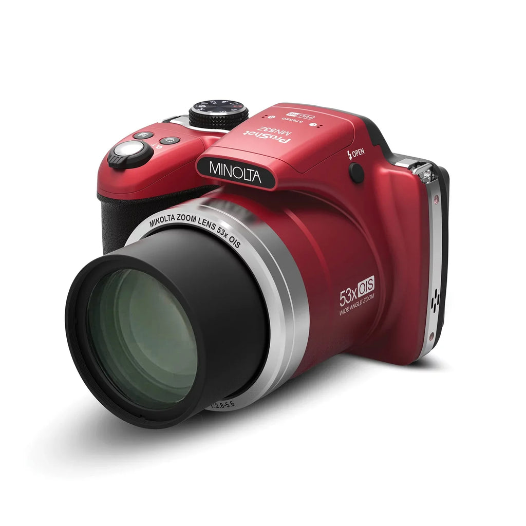Minolta Pro Shot 16 Mega Pixel HD Digital Camera with 53x Optical Zoom; Full 1080p HD Video & 16GB SD Card (MN53Z Red)