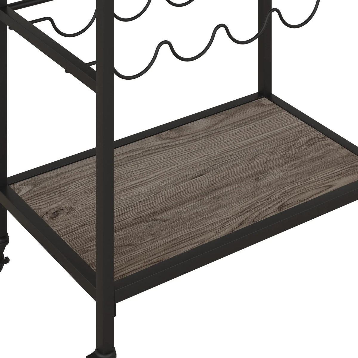 Novogratz Nora Multifunctional Kitchen Cart; Wine Rack and Pantry Storage; Stainless Steel and Black Metal; Brown